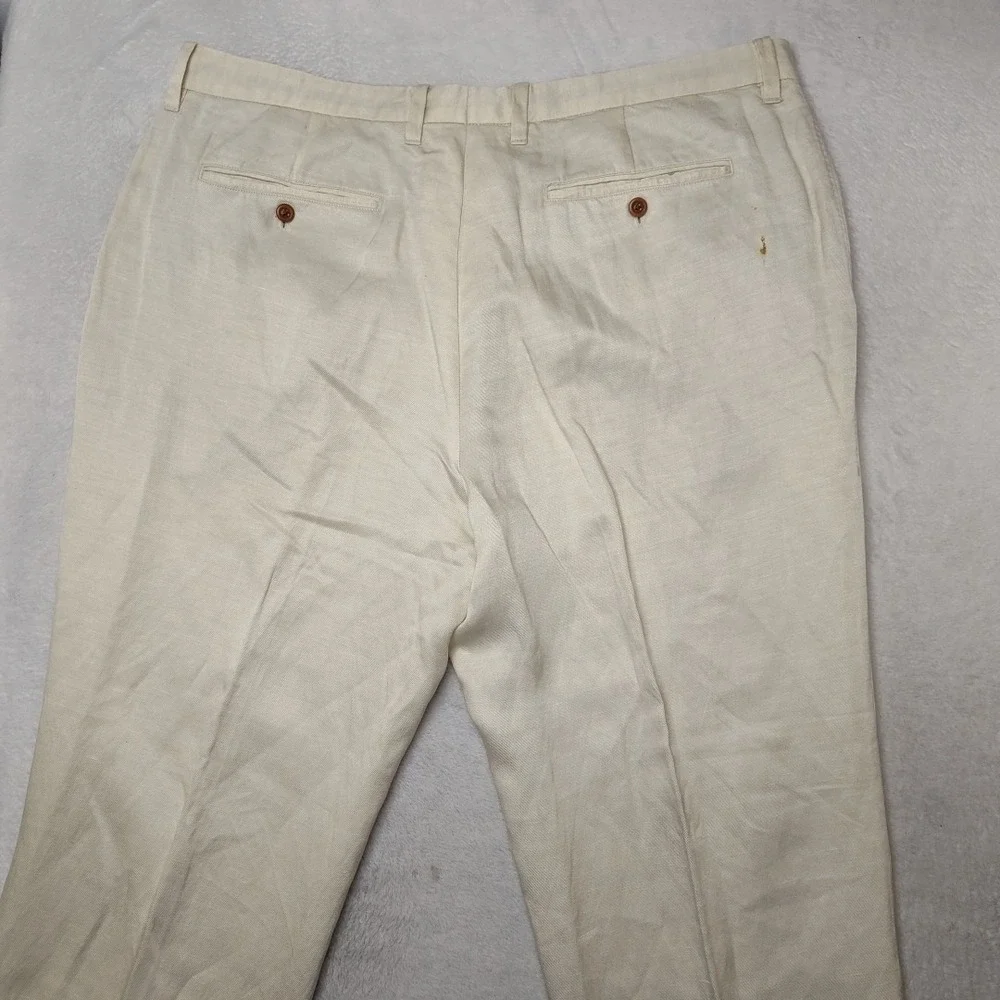 Tommy Bahama Pants Mens 40x30 Beige Lyocell Linen Straight Pleated Island Travel